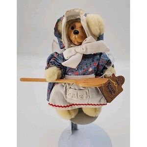 Vintage 1994 Robert Raikes Plush Teddy Bear Wood Face Franny Farmer w/COA in box